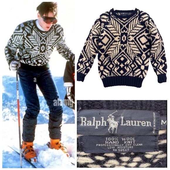 Ralph Lauren Other - Ralph Lauren Navy and Cream Geometric Wool Crewneck Sweater
